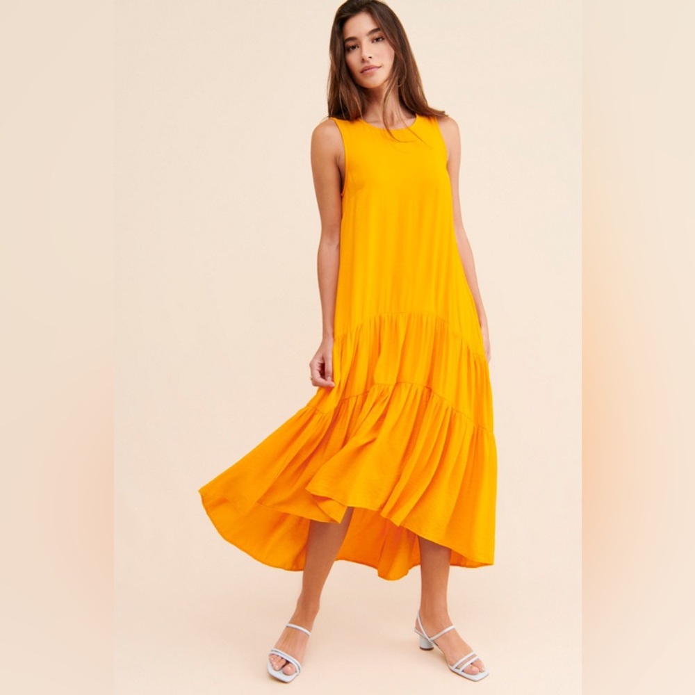 Anthropologie Maeve Marlene yellow orange sleeveless tiered maxi dress M/Medium